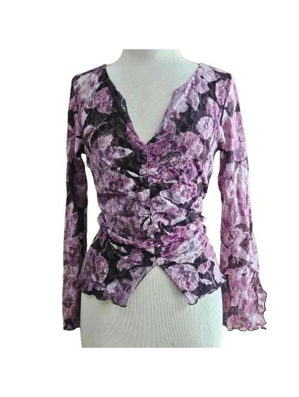 y2k vintage purple floral lace veck large